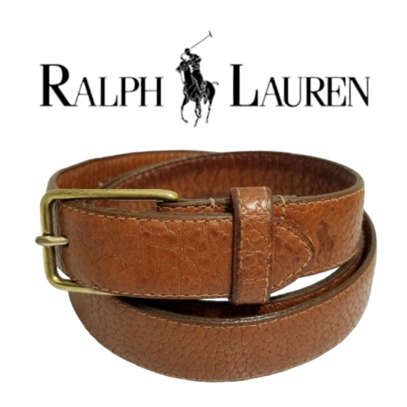 Ralph Lauren 1" Pebbled Leather  Belt with Brass Buckle & Signature Pony 36 - Picture 1 of 14